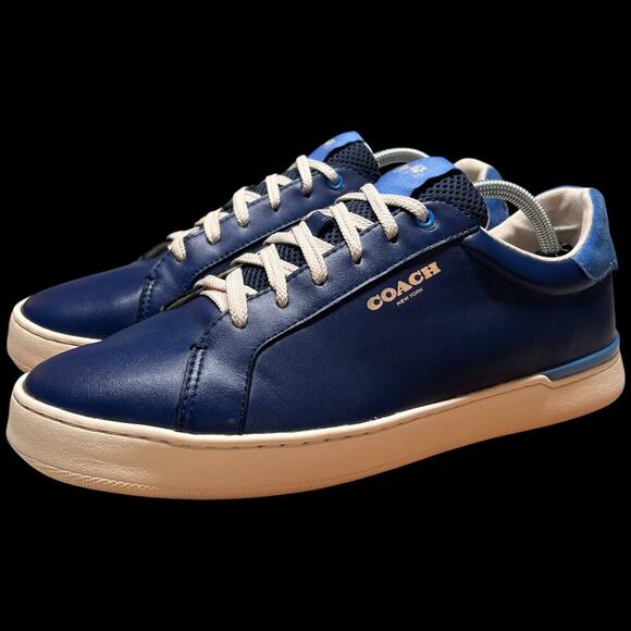 COACH Clip Low Top Sneaker Men's 11 Colorblock Admiral Bright Blue Shoes - Picture 1 of 16
